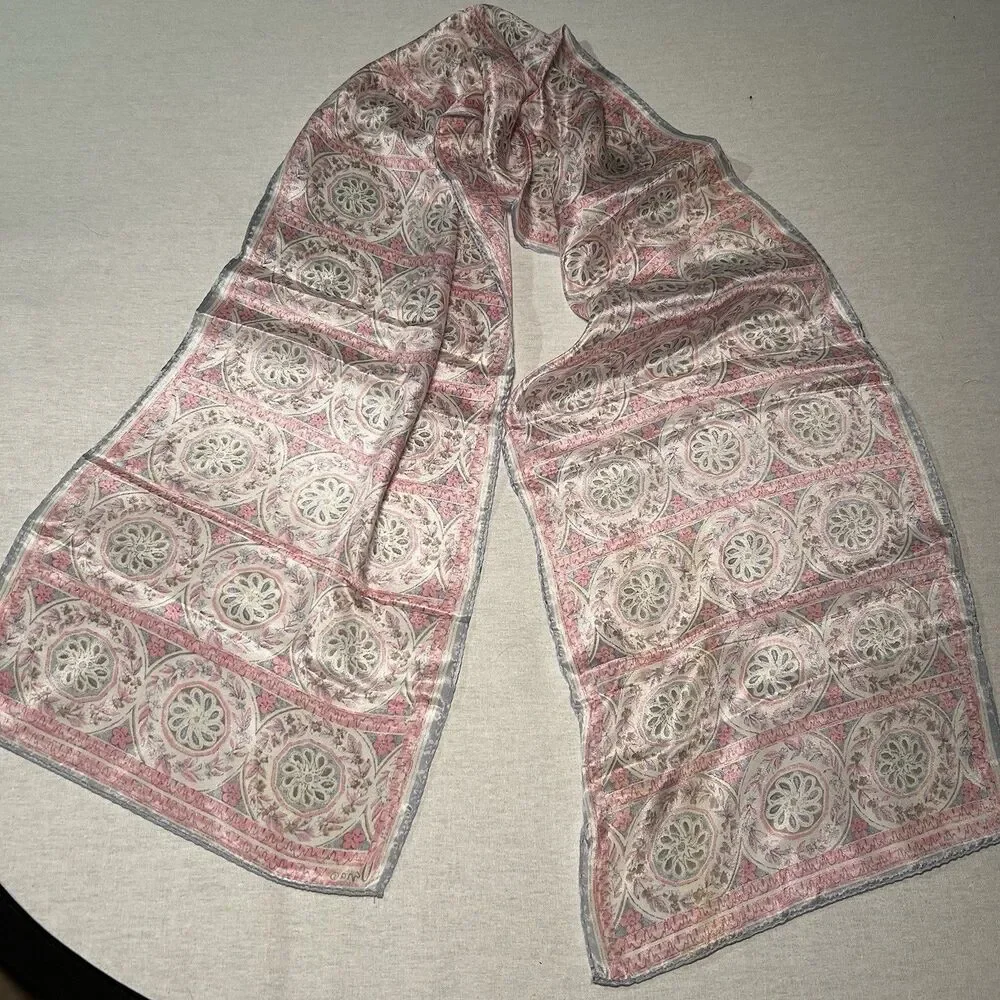 rectangular, pink and blue silk scarf, delicate, hand-rolled hem, Japan